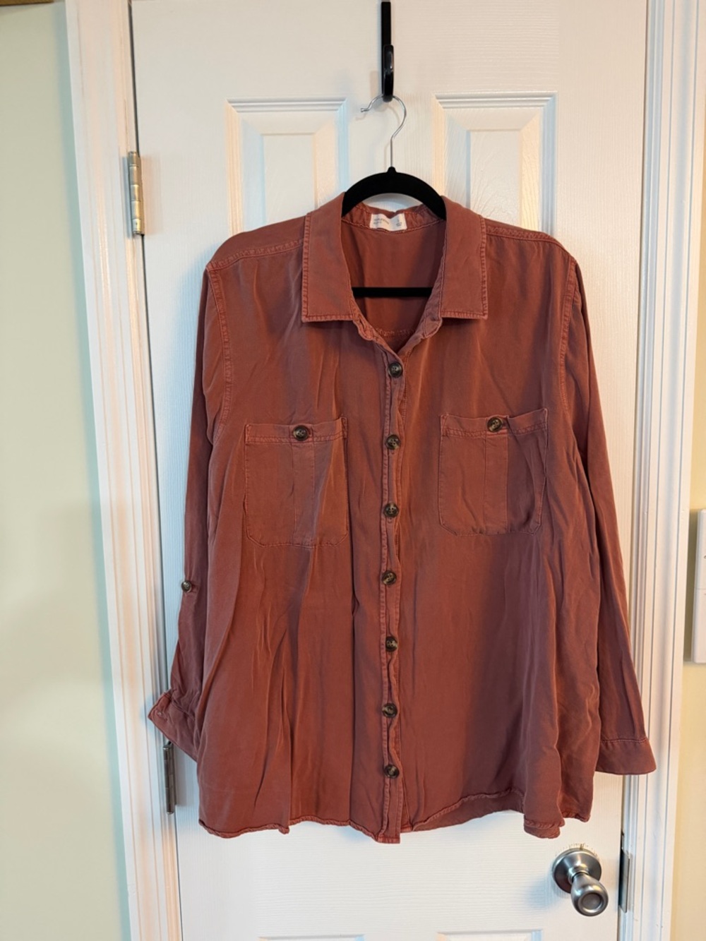 Maurices 2X Rust Button Down Shirt Roll Tab Sleeve Utility Top Plus Size